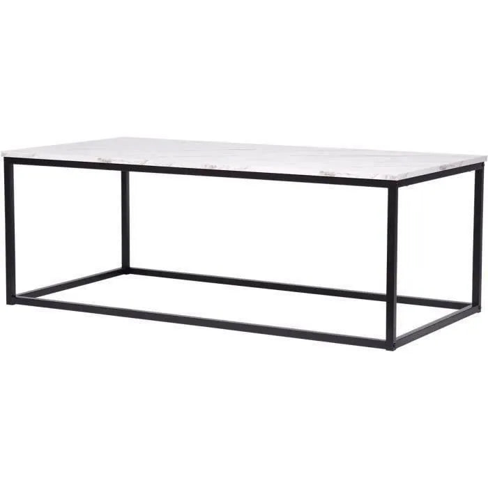 Table basse rectangulaire - décors marbre pietement métal noir