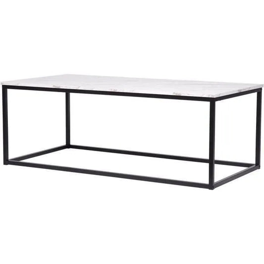 Table basse rectangulaire - décors marbre pietement métal noir