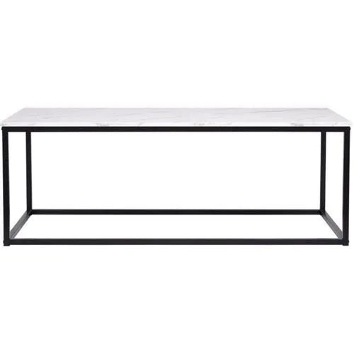Table basse rectangulaire - décors marbre pietement métal noir