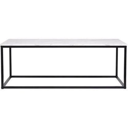 Table basse rectangulaire - décors marbre pietement métal noir