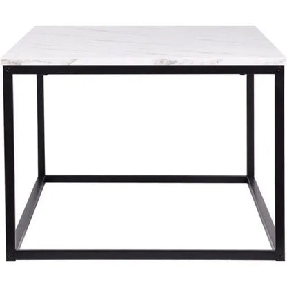 Table basse rectangulaire - décors marbre pietement métal noir